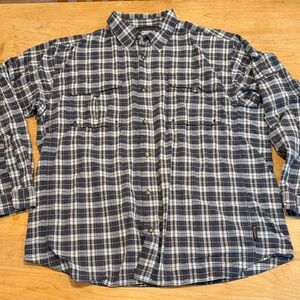 Columbia Navy and White Plaid Button Down Shirt